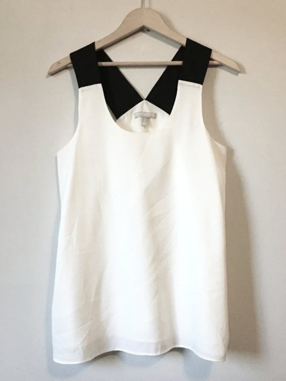Banana Republic Bi-Layer Chiffon White Tank Top Black Band Shoulder Straps Small